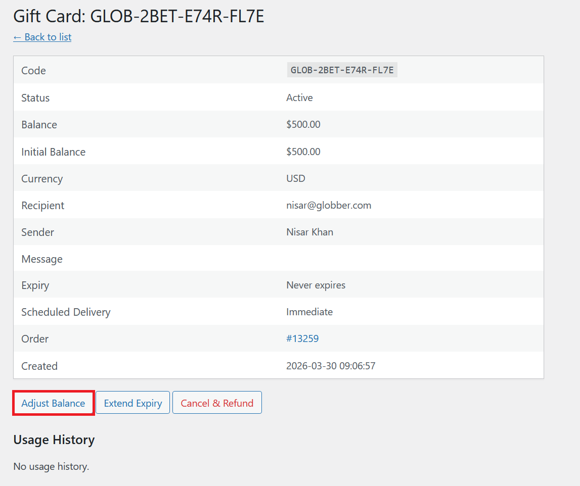 Adjust Card Balance