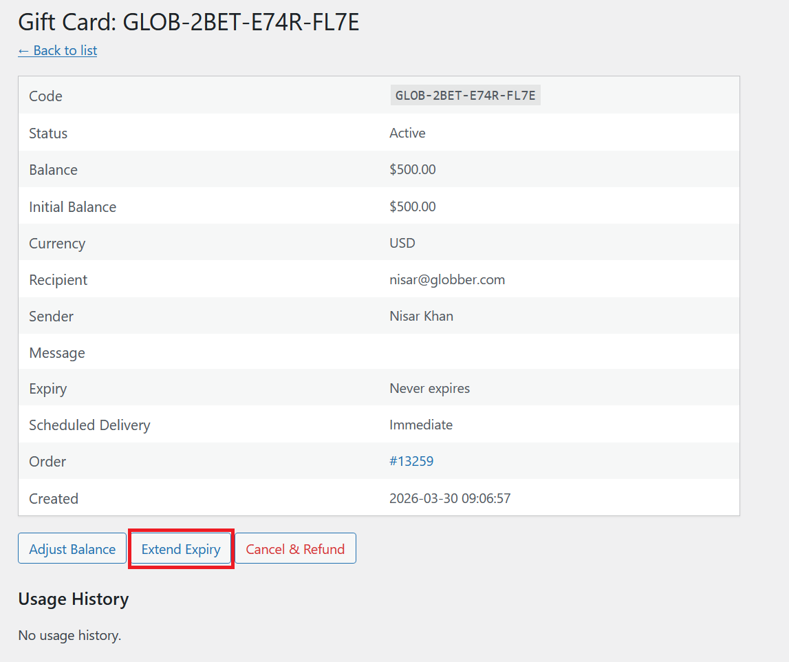Extend Card Expiry