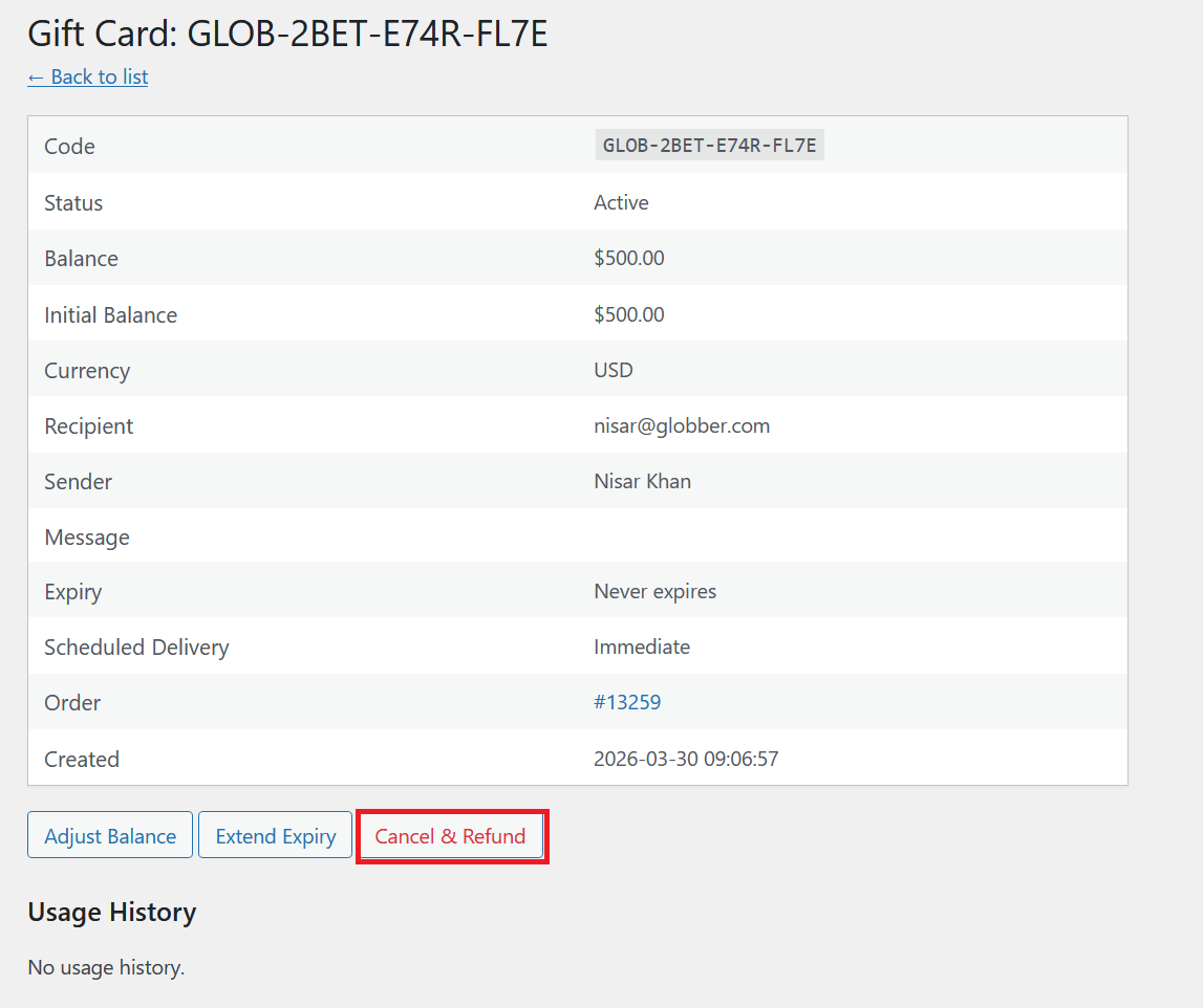 Cancel &amp; Refund Card