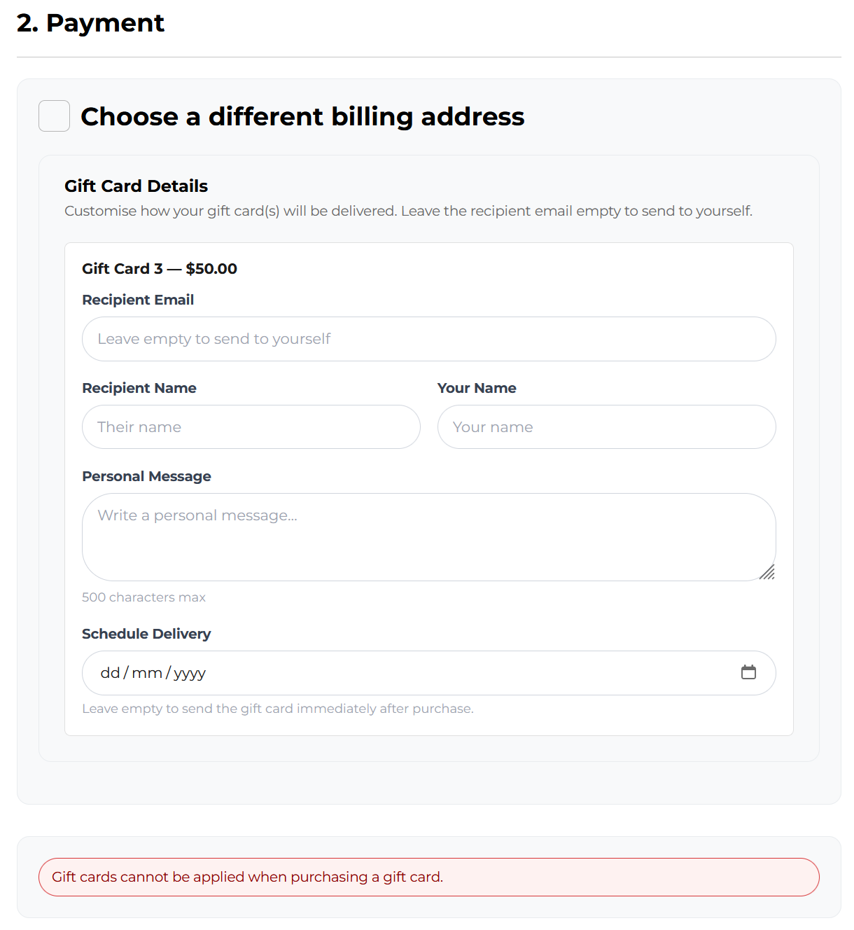 Checkout Process for Gift Card