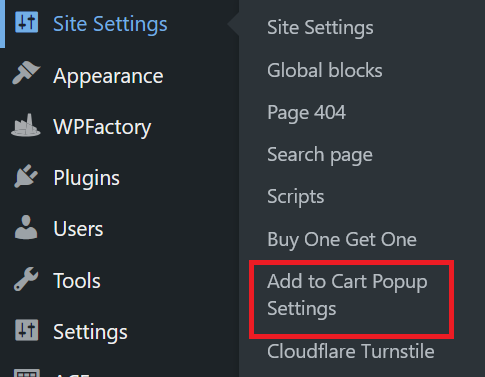 Navigate to Add to Cart Popup Settings