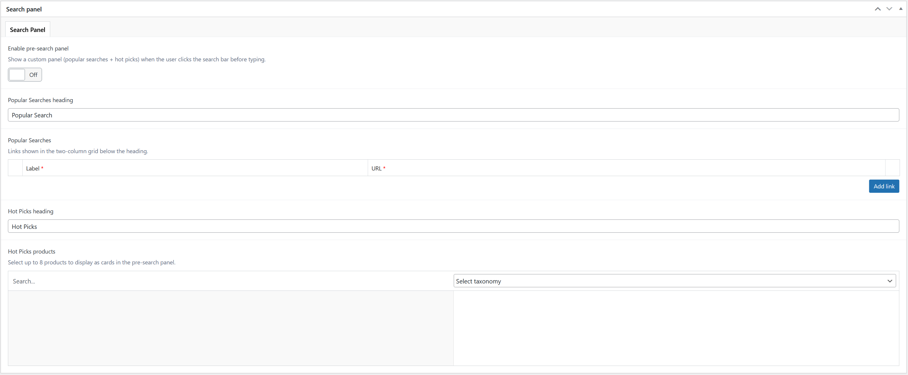 Search Panel tab