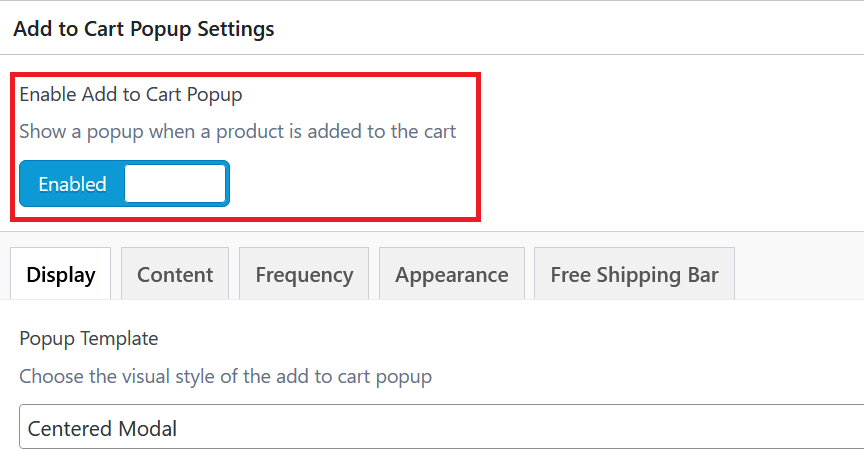 Enable Add to Cart Popup