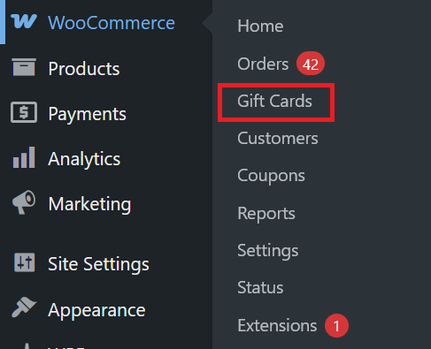 Gift Card Management Panel