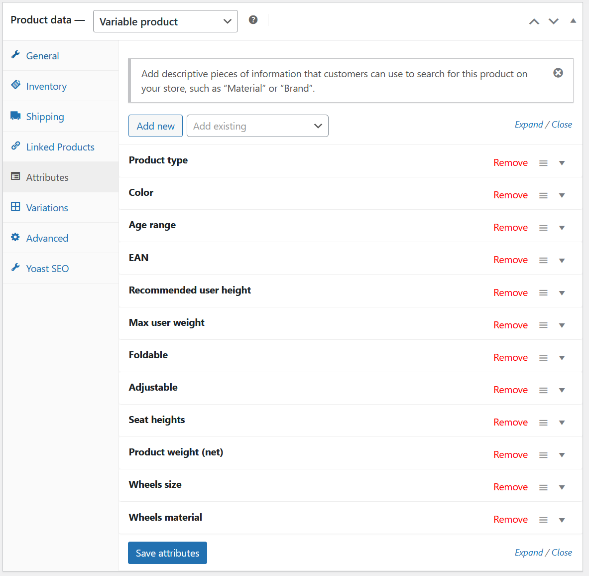 Attributes List