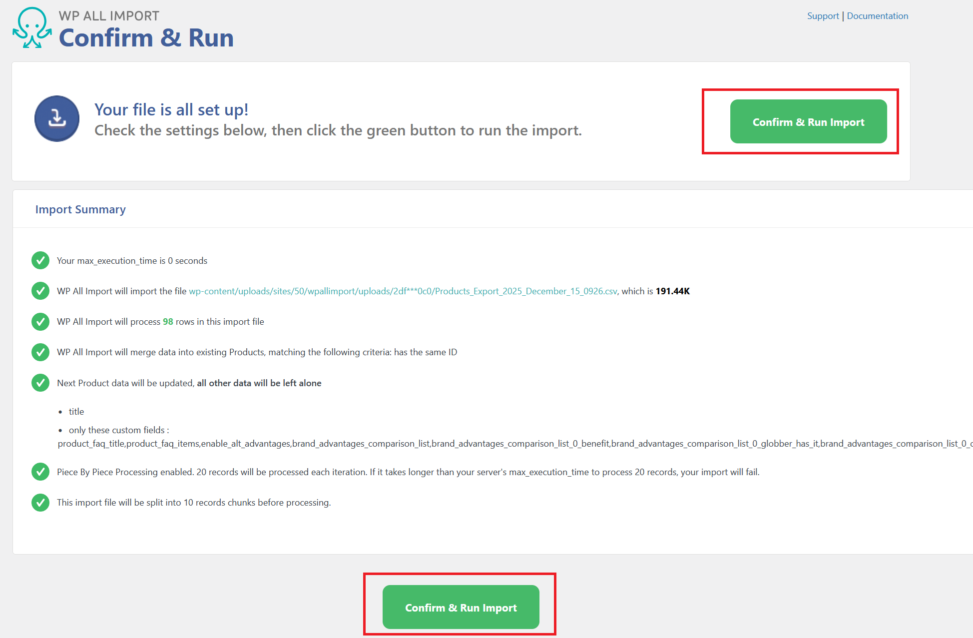 Confirm & Run Import