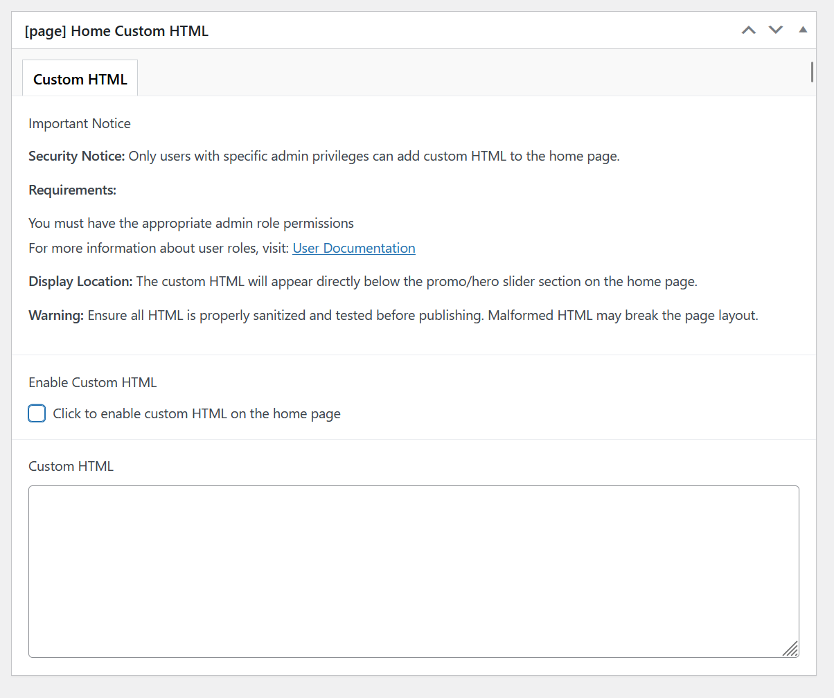 Custom HTML Home Page Section