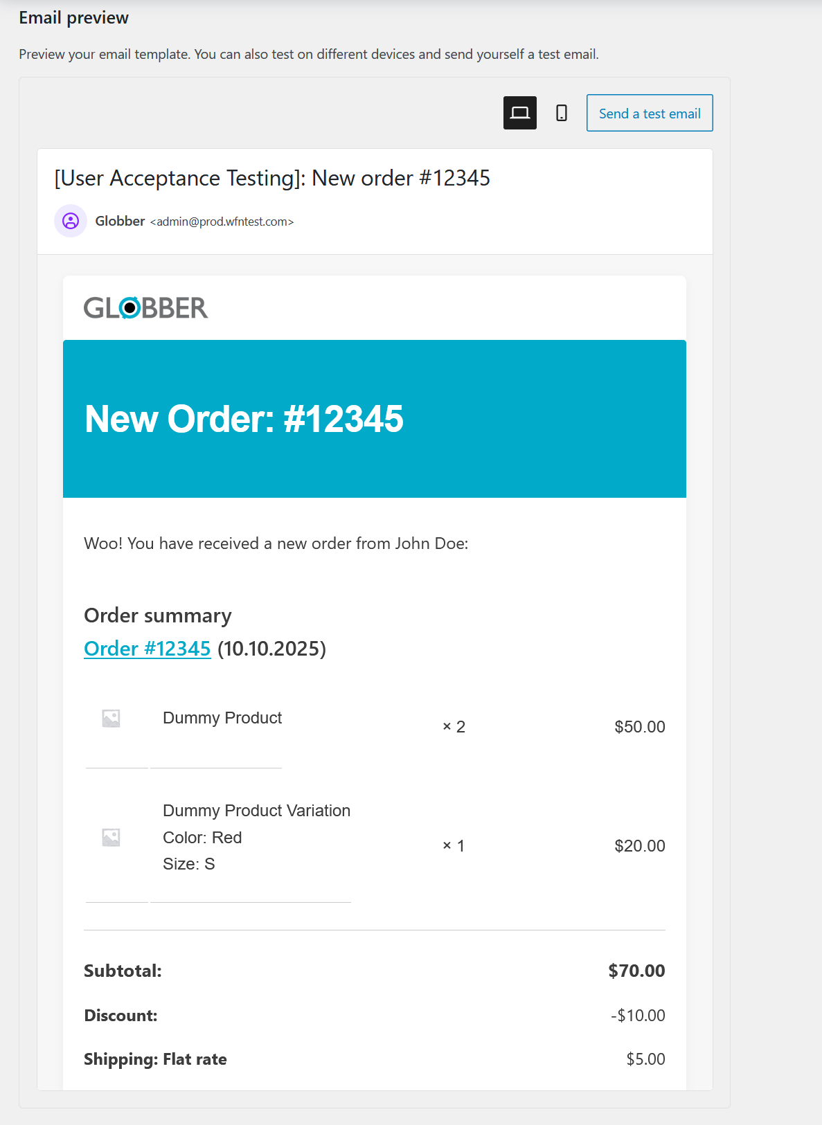 Email Preview New Order Template