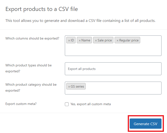 Generate CSV