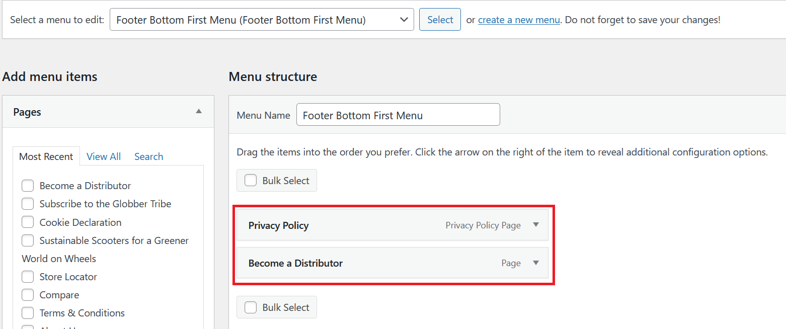 Footer Bottom First Menu Edit