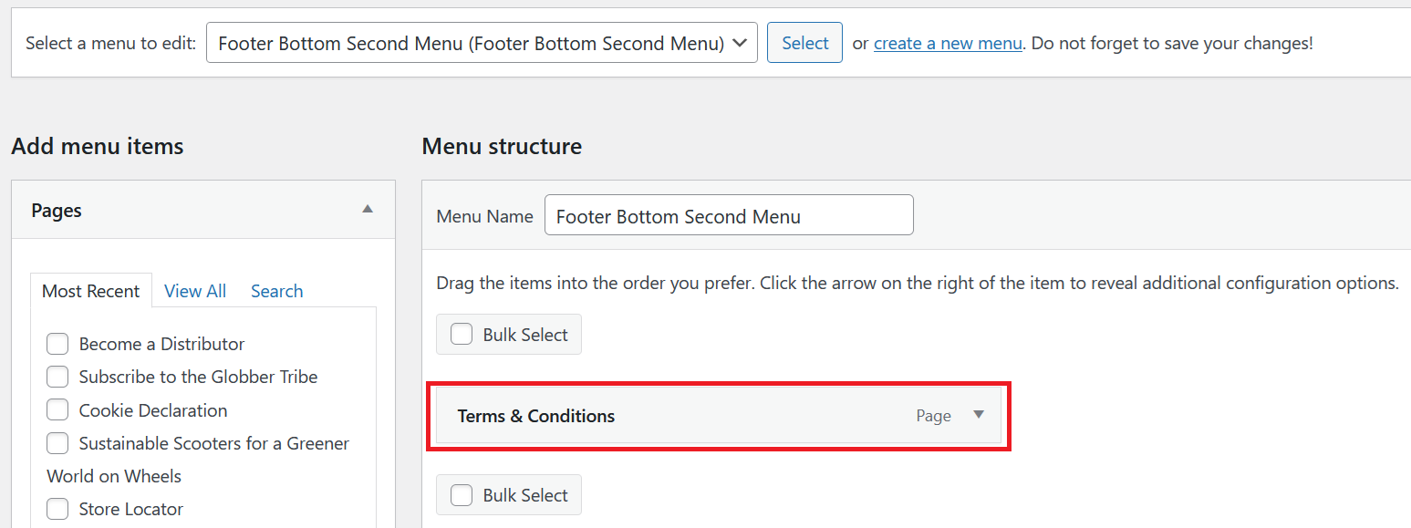Footer Bottom Second Menu Edit
