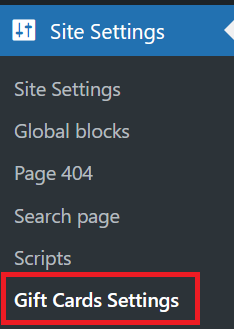 WordPress Gift Card Settings
