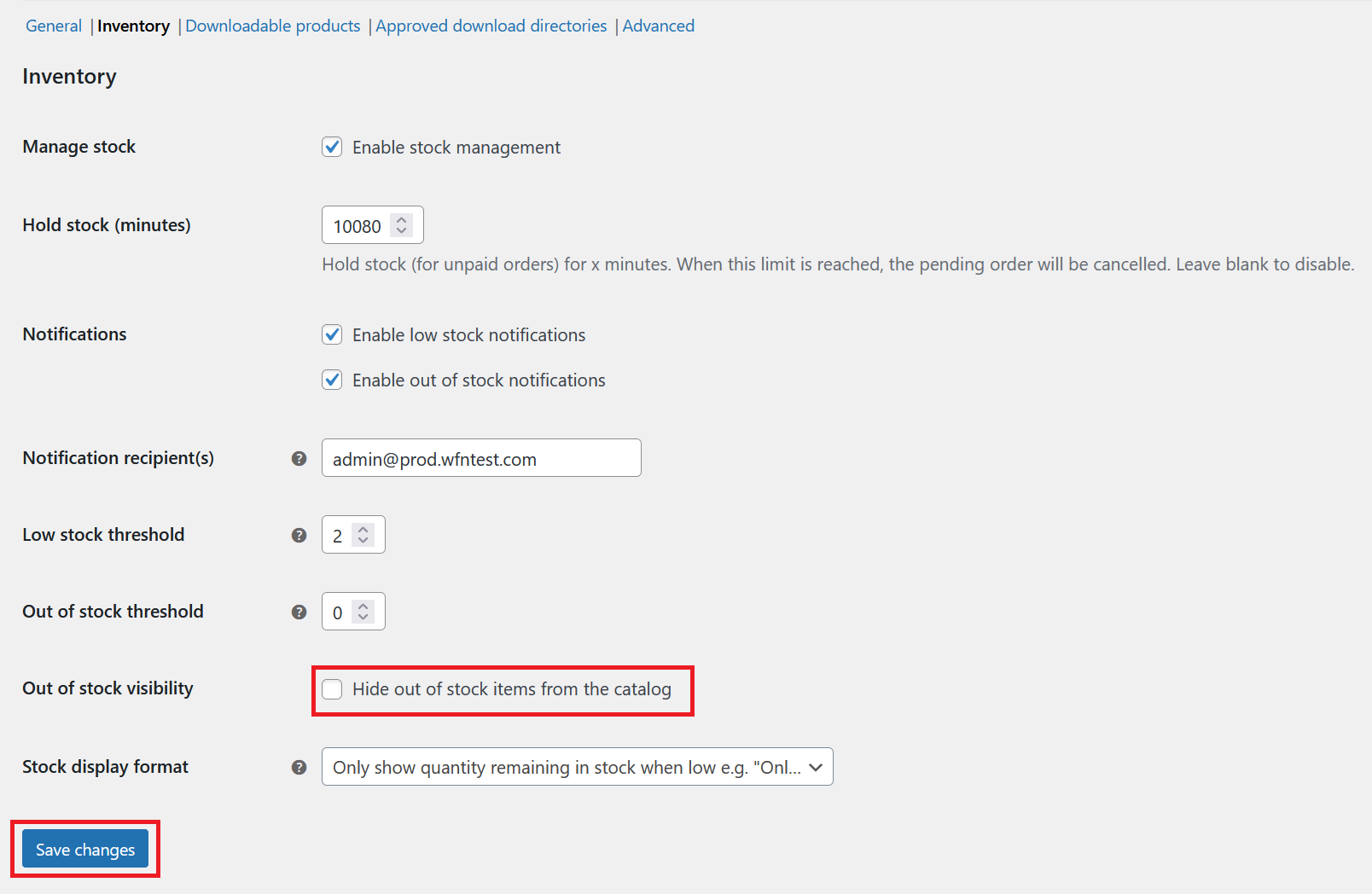 Hide Out of Stock Items and Click Save