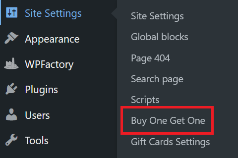 BOGO Site Settings