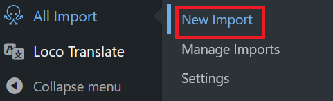 Navigate New Import
