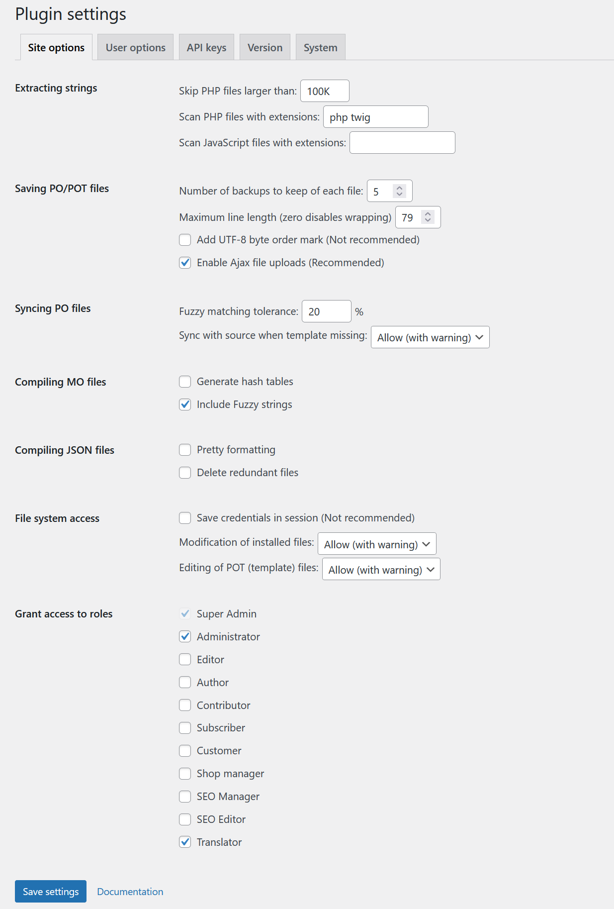 Loco Translate Settings