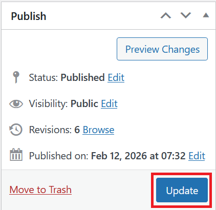 Click Update or Publish