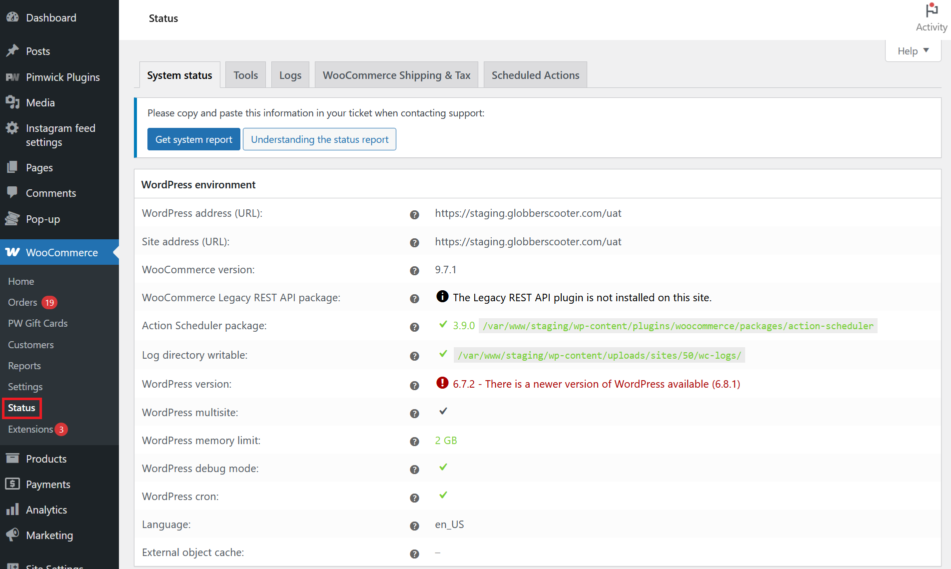 WooCommerce Status Overview