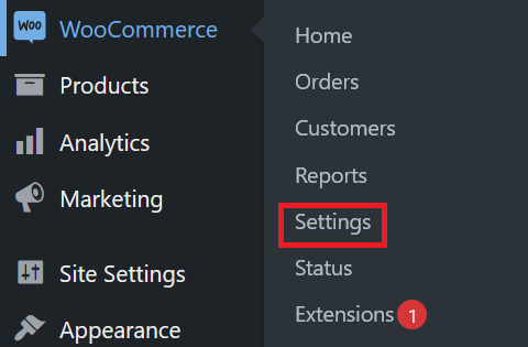 Navigate to WooCommerce
